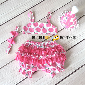 Apple of My Eye Pink Girls Cake Smash Outfit back view