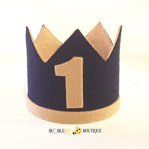 Navy Blue & Beige Felt Mini Crown