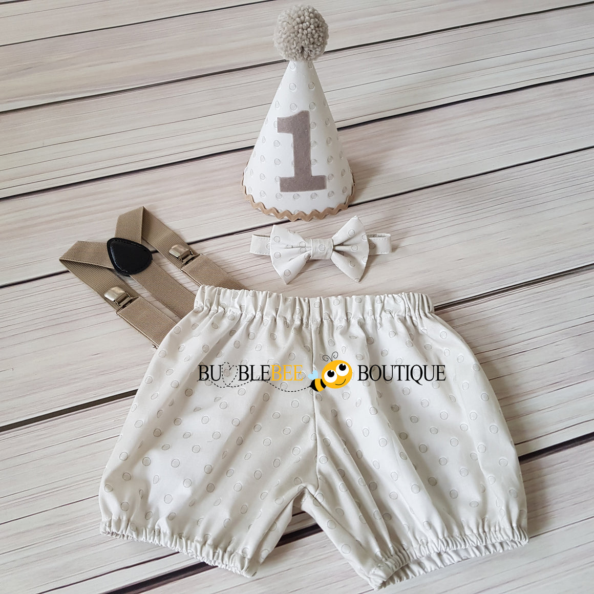 Hobnail Dots Cake Smash Outfit in beige