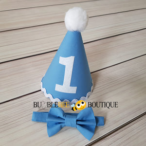 Mid Blue Cake Smash Outfit party hat & bow tie