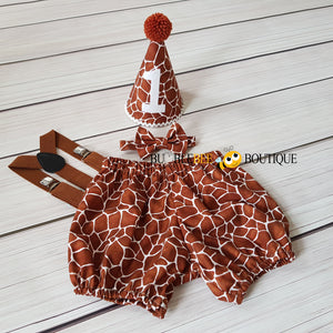 Giraffe print cake smash outfit