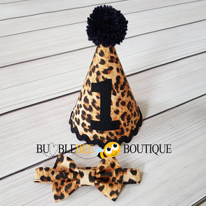 Leopard print party hat & bow tie