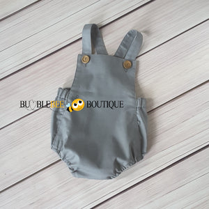 Grey Vintage Style Boys Romper front view