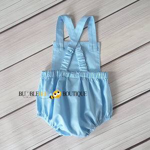 Baby Blue Vintage Style Boys Romper back view