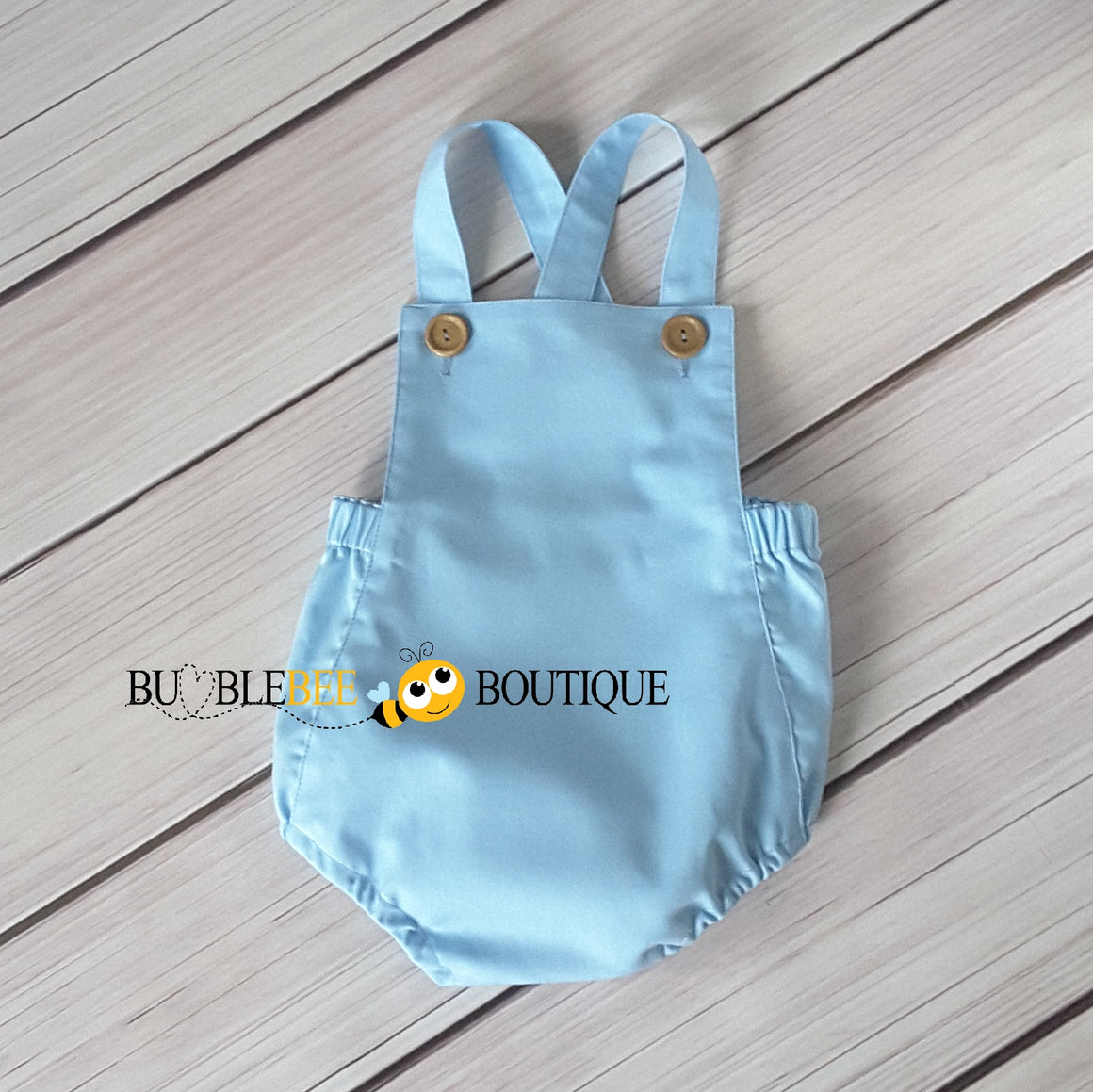 Baby Blue Vintage Style Boys Romper front view