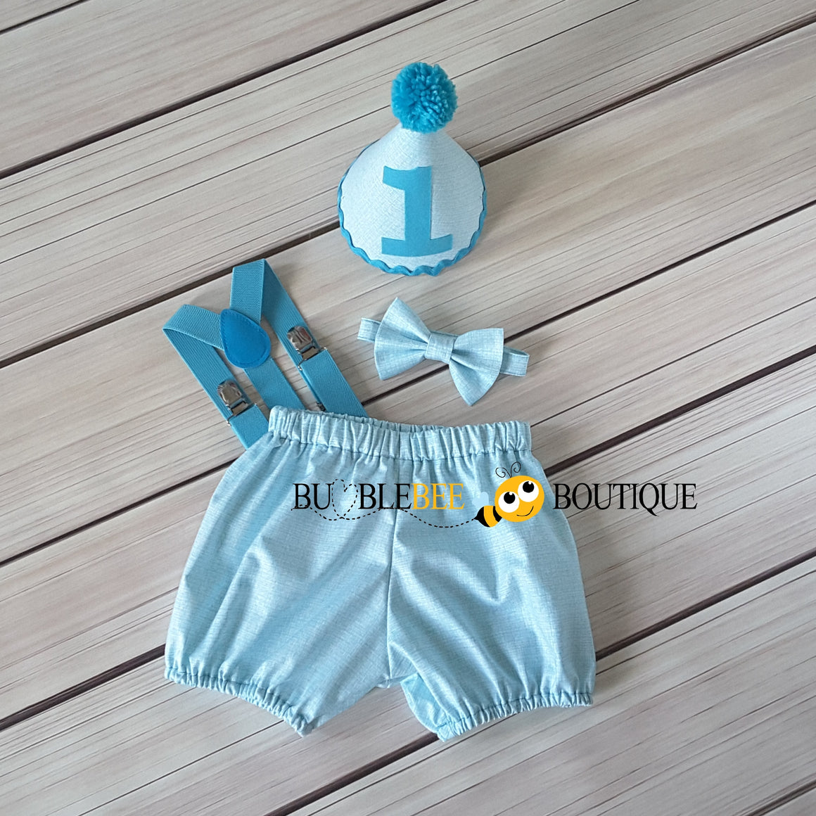 Turquoise Colour Weave Boys Cake Smash Outfit by Bumblebee Boutique