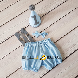 Baby Blue and Grey Cake Smash Outfit by Bumblebee Boutique