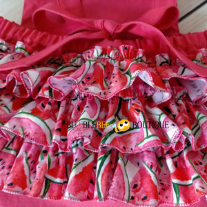 Luscious Watermelon Girls' Cake Smash Outfit - Close-up of romper back ruffles