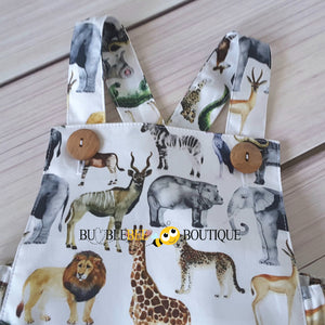 Out of Africa Jungle Animals Romper close up of buttons