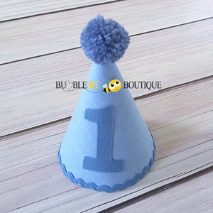 Georgie Chambray  Blue Party Hat with Blue  Trim