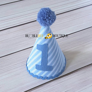 Thomas Chambray Blue & White Striped Party Hat with Blue Trim