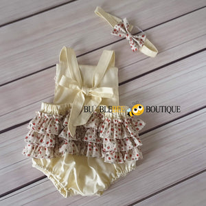 Rosebuds Cream Frilly Romper and Headband back view