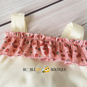 Rosebuds Pink on Cream Frilly Romper front close-up