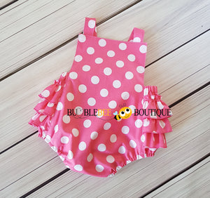 Hot Pink Polka Dots Frilly Romper Minnie Mouse Cake Smash Outfit