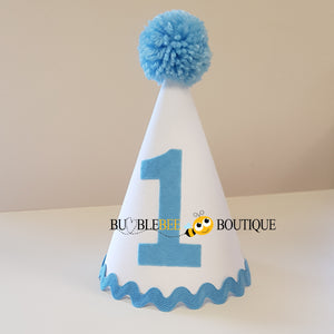 White Party Hat with pale blue trim