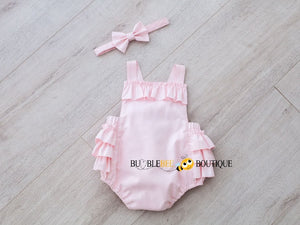 Ballet Pink Girls' Cake Smash Outfit Frilly Romper & Headband 