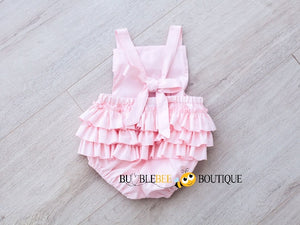 Ballet Pink Girls' Cake Smash Outfit Frilly Romper Back View