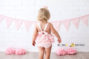 Ballet Pink Girls' Cake Smash Outfit Frilly Romper Back View
