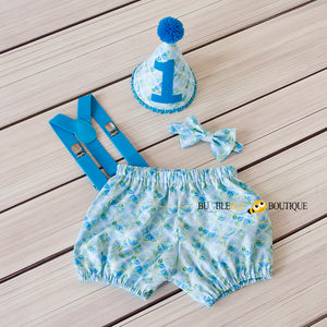 The Party Stopper 4 piece boys' cake smash outfit by Bumblebee Boutique