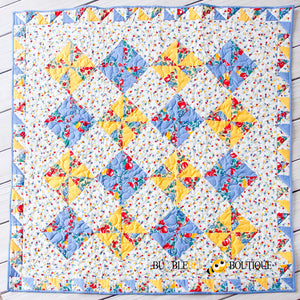 Blue & Yellow Pinwheel design Fruit Salad Patchwork Quilt