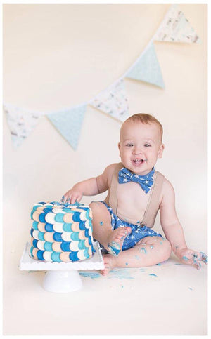Star of the Show Cake Smash Set - Blue with cream, beige and white stars.