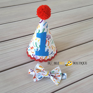 Celebration Streamers Cake Smash Outfit Party Hat & Bow Tie