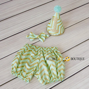 Glimmer Gold & Mint green Cake Smash Outfit