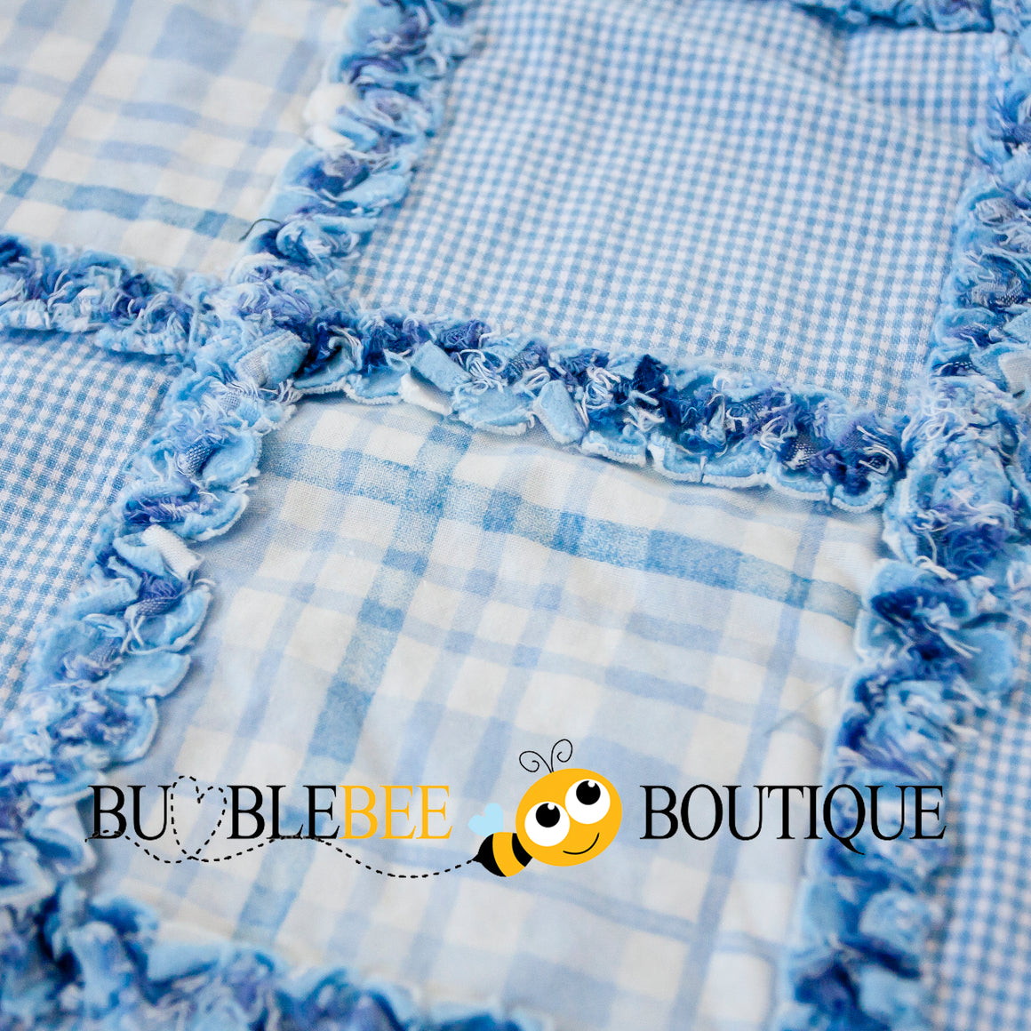 Rag Quilt - Baby Blue Checks front close-up