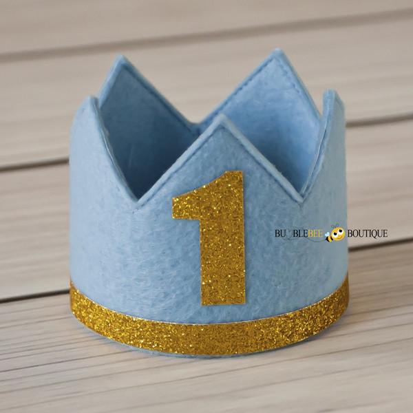 Felt Birthday Crown - Baby Blue & Glitter Gold