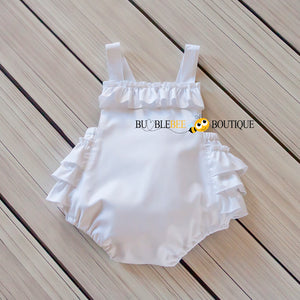 White Frilly Romper Front View
